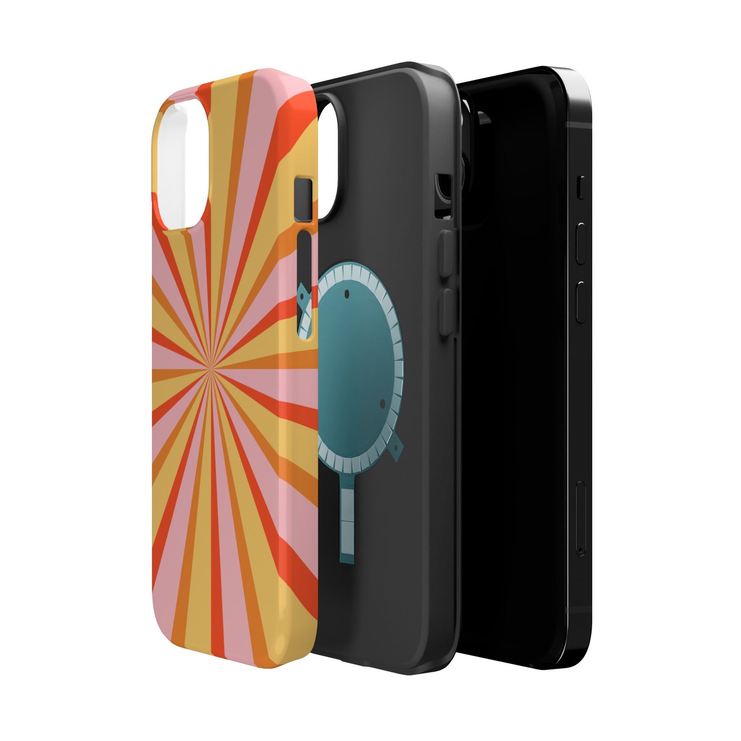 Bold Retro Sunburst MagSafe iPhone Case – Vibrant 70s-Inspired Rays in Orange, Pink, and Yellow