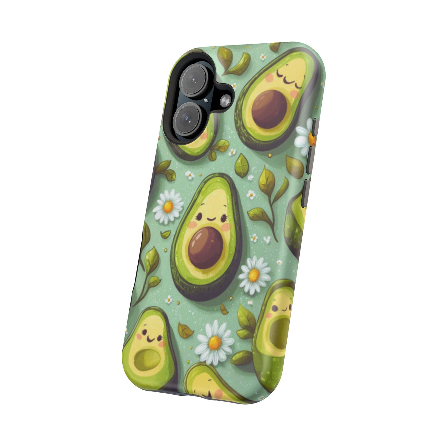 Cute Avocado MagSafe iPhone Case – Adorable Kawaii Avocados with Daisies, Shock-Resistant