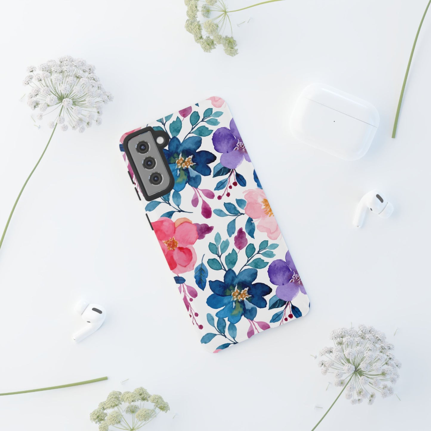 Mystic Bloom – Samsung Galaxy Case with Blue & Pink Watercolor Florals