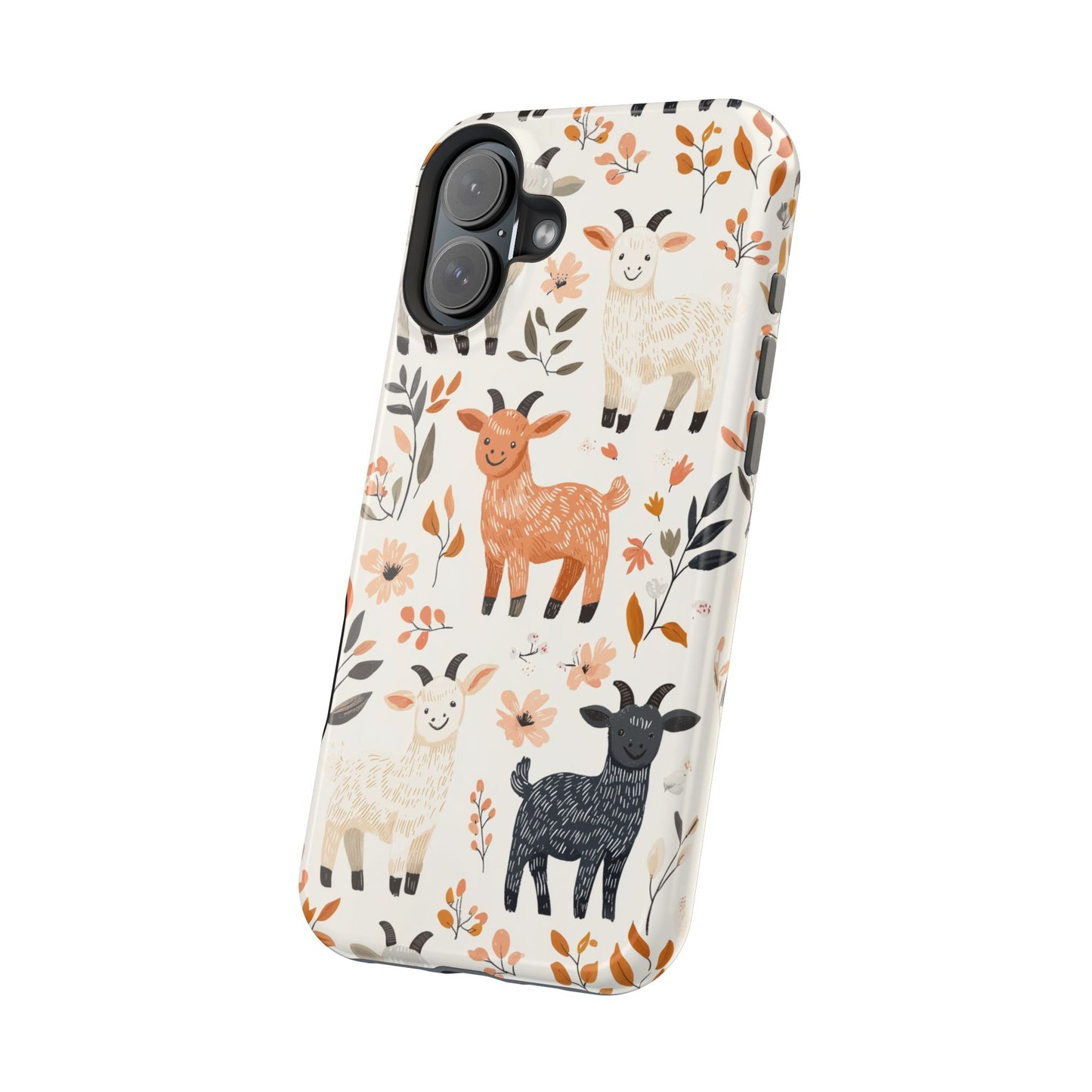 MagSafe iPhone Case: Smiley Goats & Dried Flowers – Vintage Charm