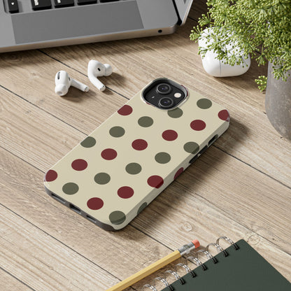 Red & Green Polka Dots on Cream – iPhone Case