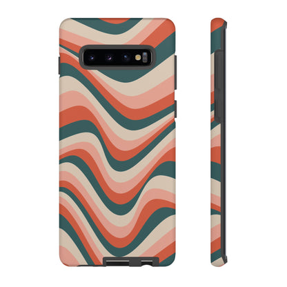 Groovy Waves Samsung Galaxy Case – Retro 70s-Inspired Stripes in Coral, Cream, and Teal