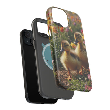 Charming Ducklings in Floral Garden - MagSafe iPhone Case