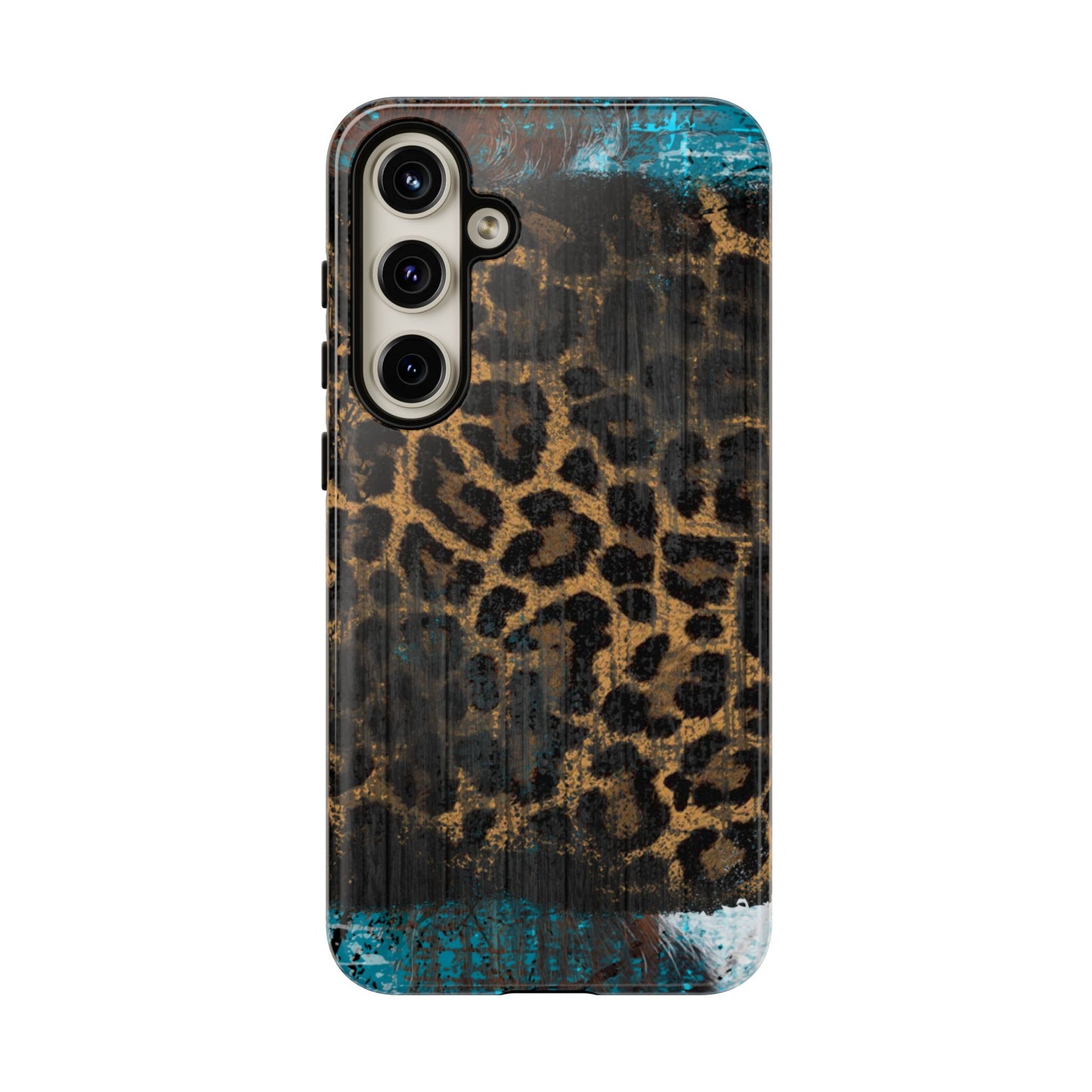 Boho Leopard and Turquoise Tough Samsung Galaxy Case – Rustic Western Design with Dual-Layer Protection