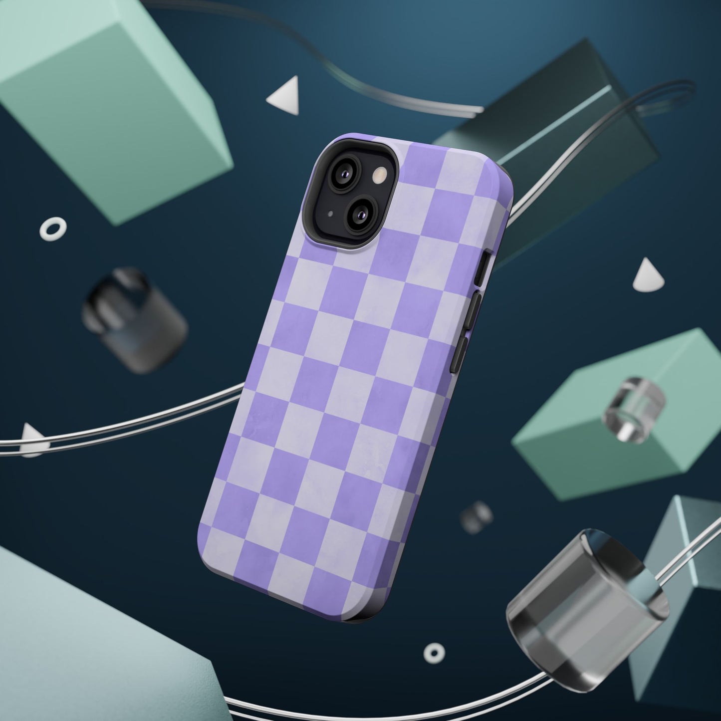 Lavender Checkerboard MagSafe iPhone Case – Shockproof, Smooth Matte Finish, Dual-Layer Design