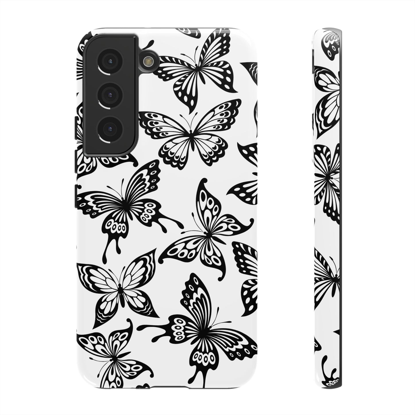 Monochrome Butterfly Pattern Samsung Galaxy  Case – Dual-Layer Protection with Matte Finish