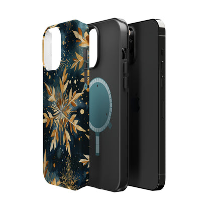 Gold Floral Snowflakes on Midnight Blue - MagSafe iPhone Series Case