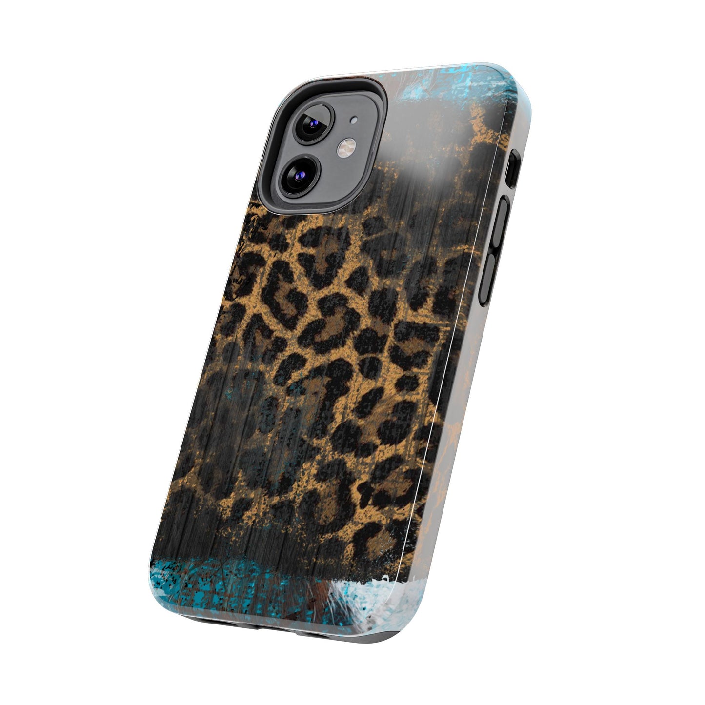 Boho Leopard and Turquoise Tough iPhone Case – Rustic Western Design with Dual-Layer Protection