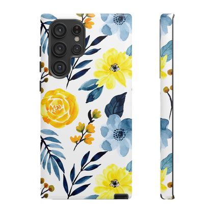 Golden Yellow & Sky Blue Floral – Watercolor Botanical Samsung Galaxy Case