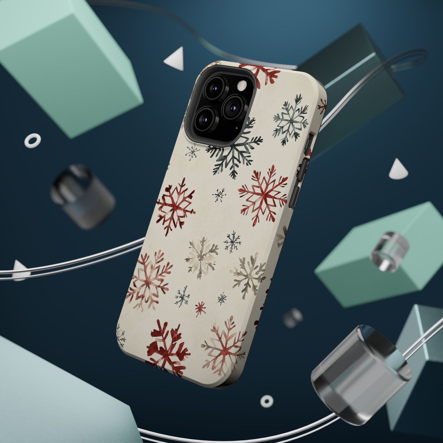 Vintage Red and Gray Snowflake Pattern – MagSafe iPhone Series Case