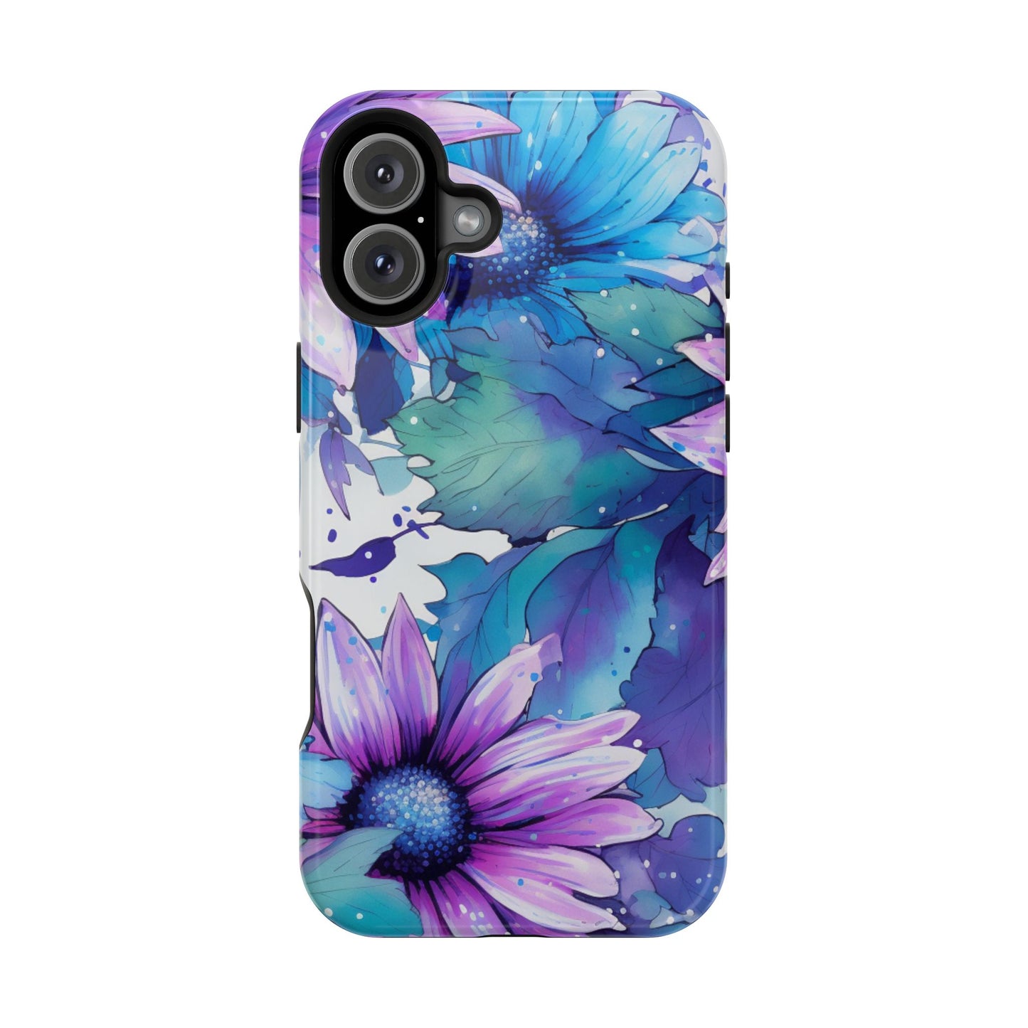 Purple & Teal Watercolor Floral MagSafe iPhone Case - Artistic Flower Design