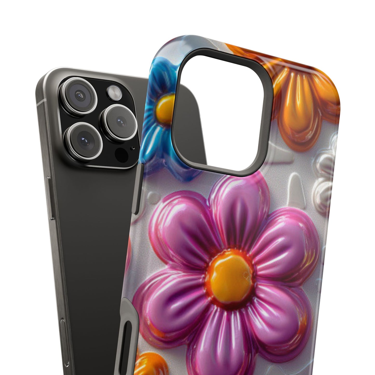 Glossy 3D Floral MagSafe iPhone Case – Colorful Flower Pattern, Durable Protection