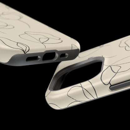 Minimalist Line Art Floral Tough MagSafe iPhone Case – Elegant Abstract Design with Dual-Layer Protection