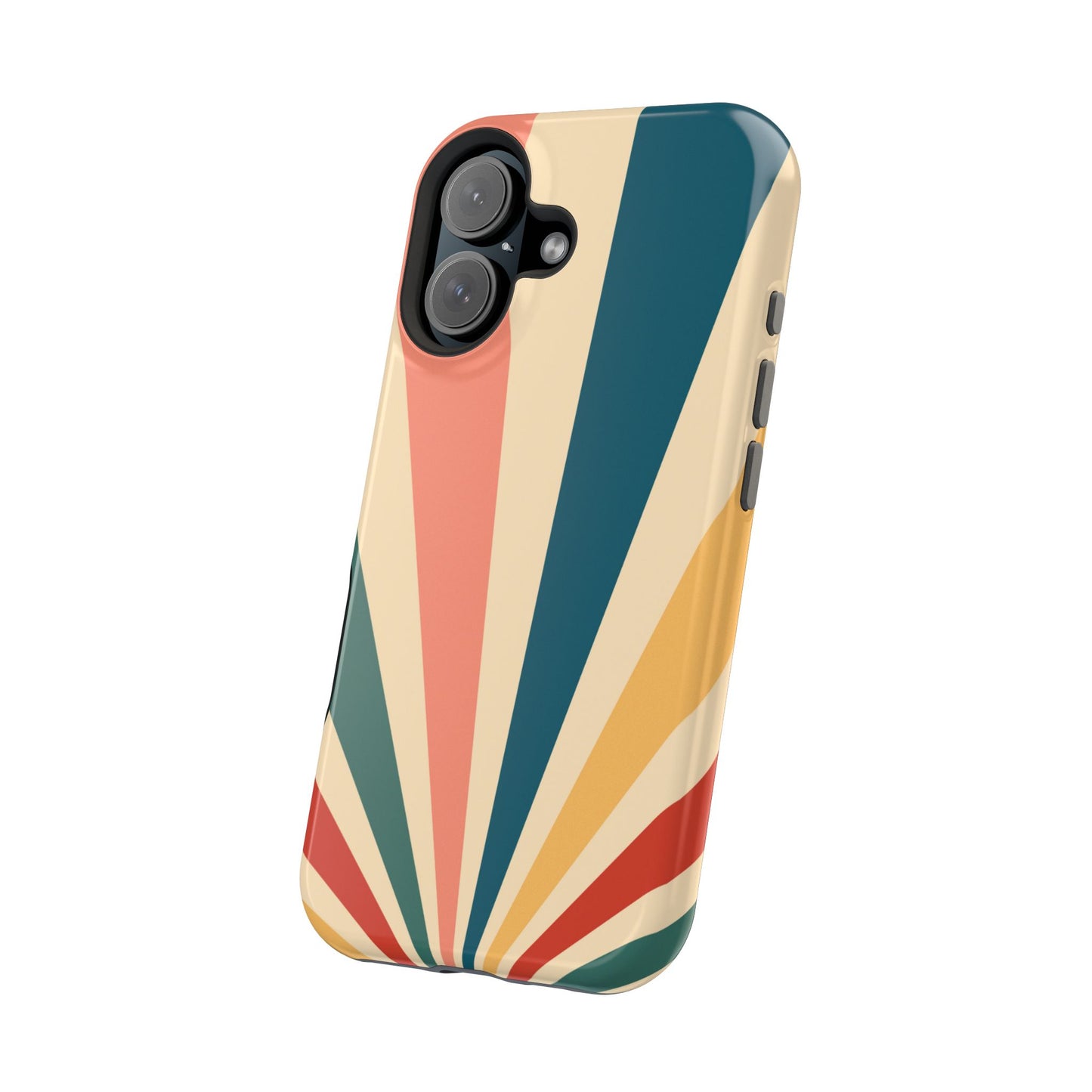 Retro Sunbeam MagSafe iPhone Case – 70s-Inspired Radiating Stripes in Coral, Teal, and Mustard