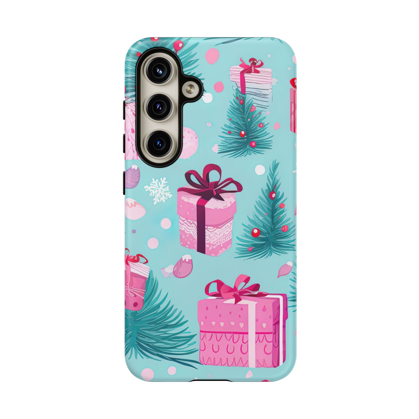 Festive Pink Christmas Gifts and Evergreen Samsung Galaxy Case – Holiday Theme, Protective Cover