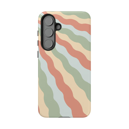 Earthy Retro Waves Samsung Galaxy Case – 70s-Inspired Wavy Stripes in Soft Green, Cream, and Rust