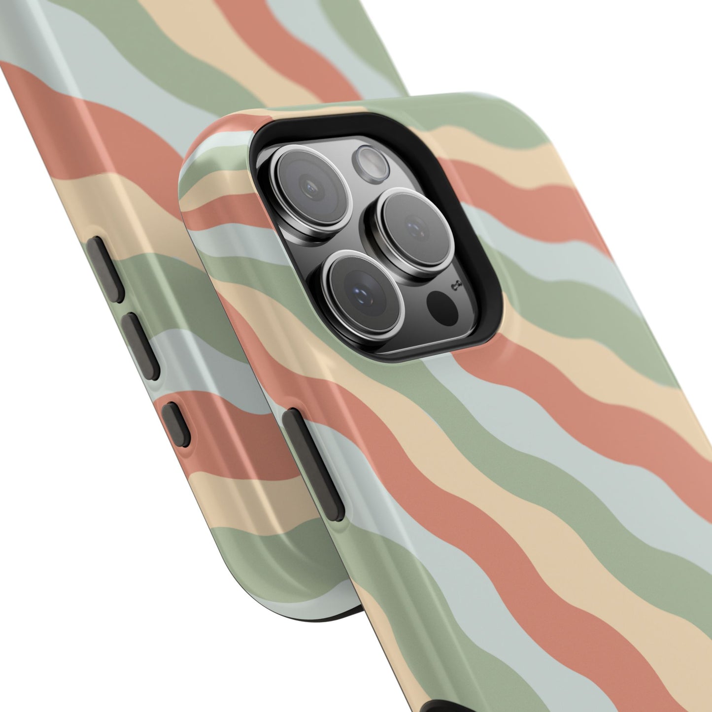 Earthy Retro Waves MagSafe iPhone Case – 70s-Inspired Wavy Stripes in Soft Green, Cream, and Rust