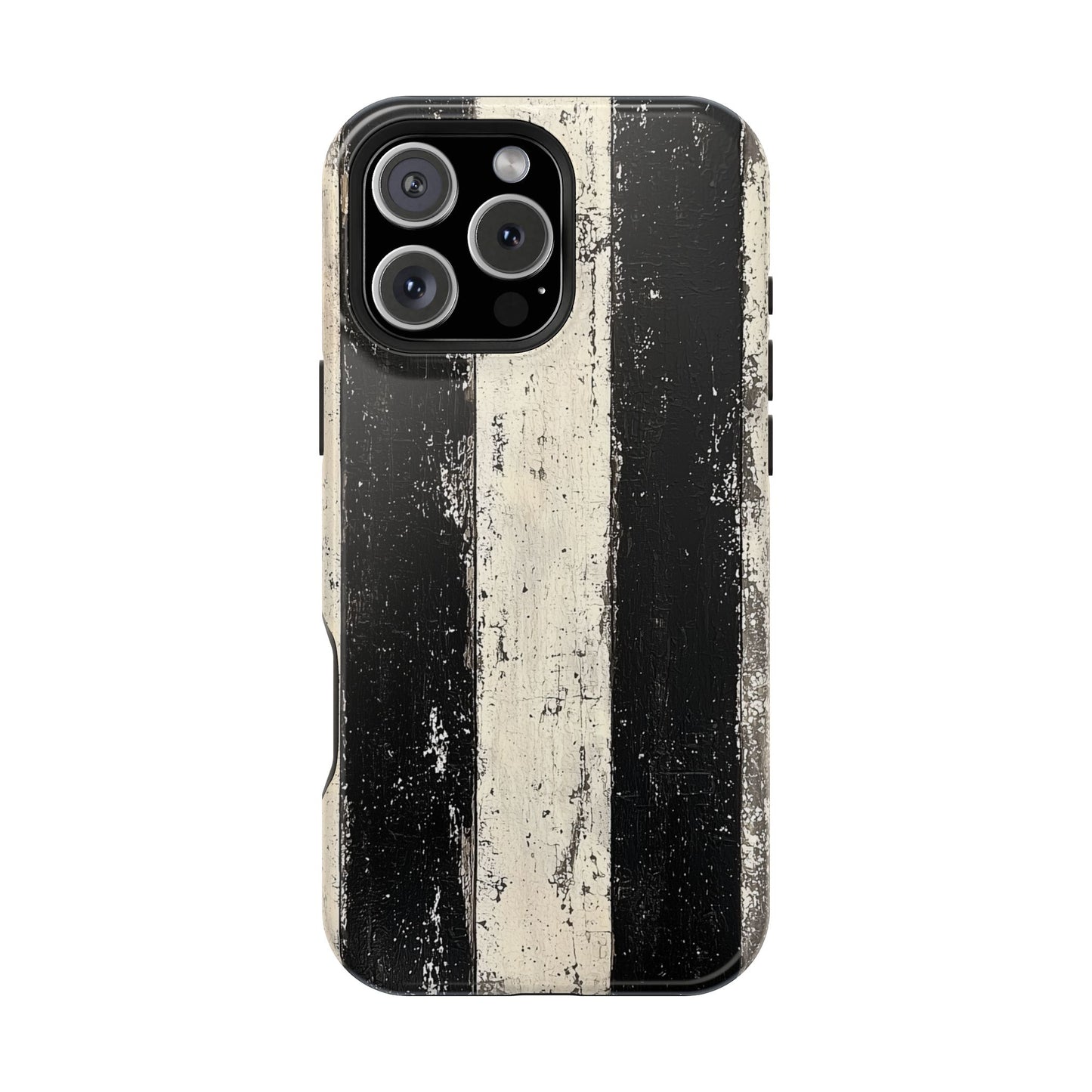 Vintage Vertical Stripe MagSafe iPhone Case - Black & White Grunge Design