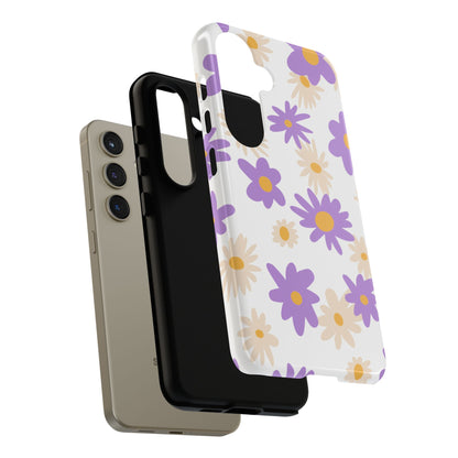 Retro Daisy Flower Samsung Galaxy Case – Pastel Purple & Cream Floral Design with Matte Finish