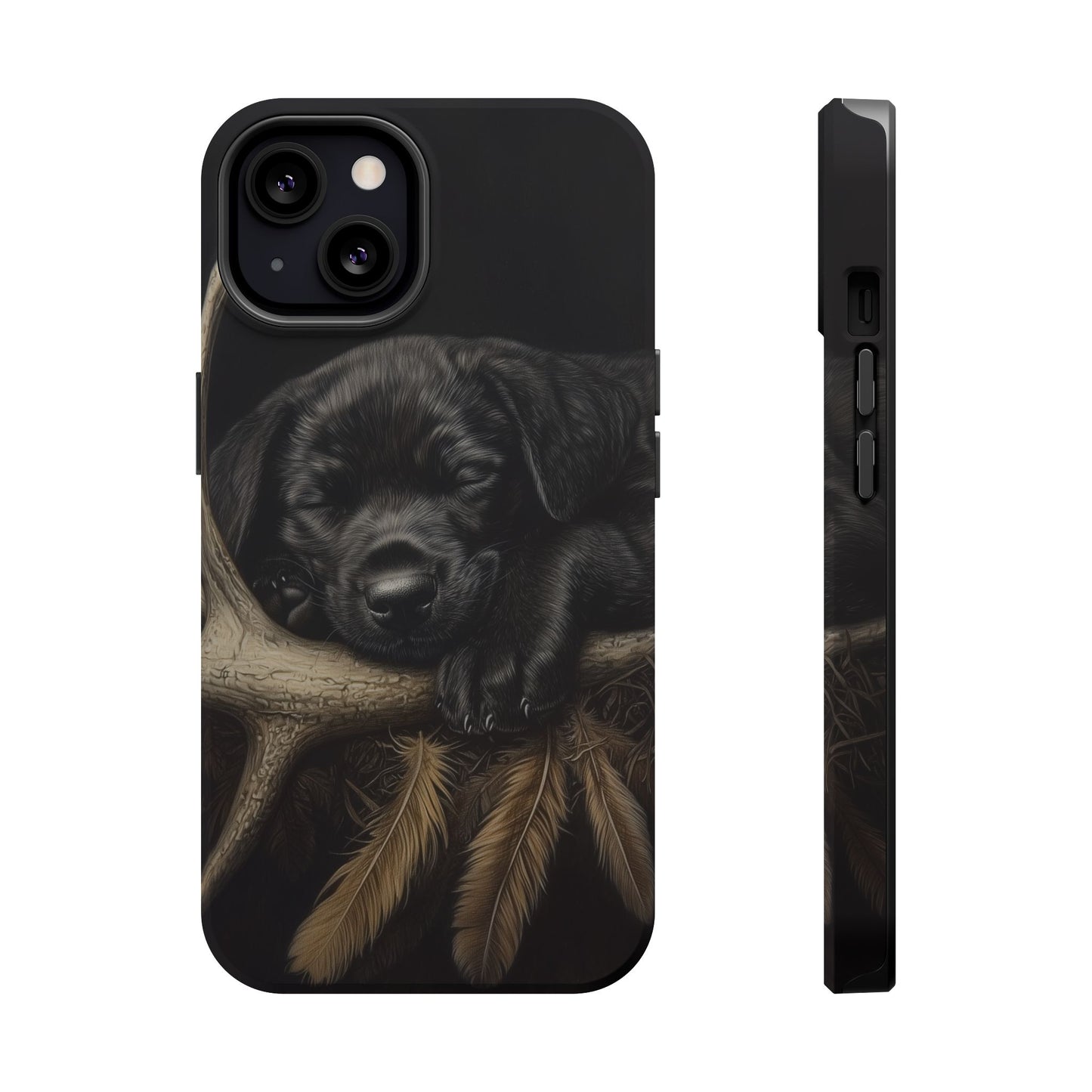 Adorable Black Labrador Puppy on Feathers MagSafe iPhone Case