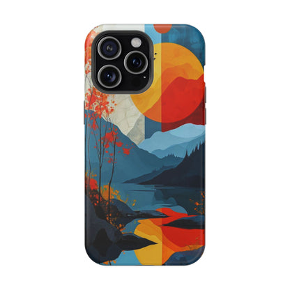 Abstract Autumn Landscape MagSafe iPhone Case – Bold Colorful Sunset Design, Dual-Layer Protection