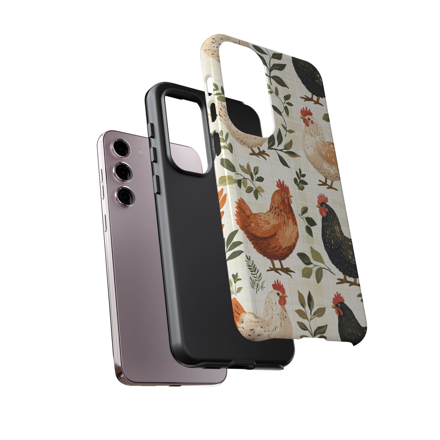 Samsung Galaxy Case: Vintage Chicken Farmhouse Case – Rustic Leaves Design