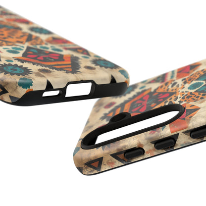 Bohemian Leopard & Tribal Floral Tough Samsung Galaxy Case – Vibrant Eclectic Design, Dual-Layer Protection