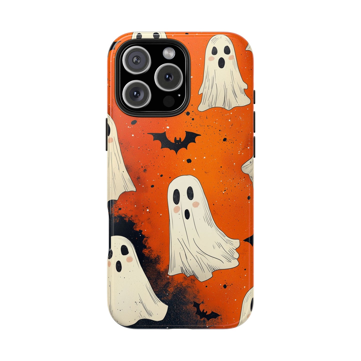 Spooky Ghosts & Bats iPhone Case – Vibrant Orange Halloween Design