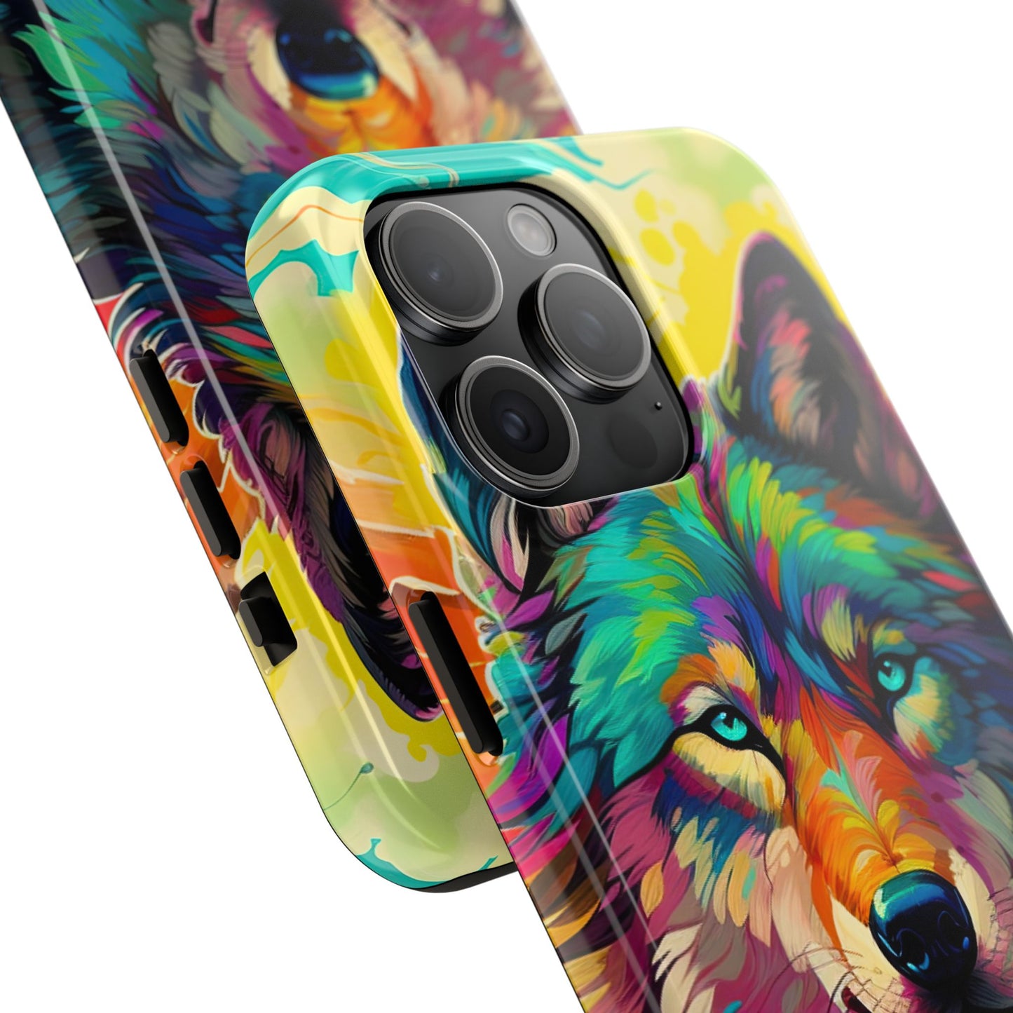 Rainbow Wolf in Bloom – iPhone Case with Vivid Nature Design