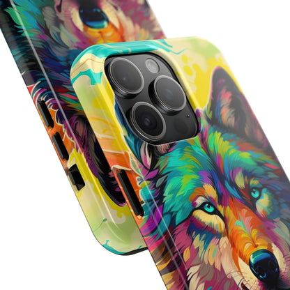 Rainbow Wolf in Bloom – iPhone Case with Vivid Nature Design