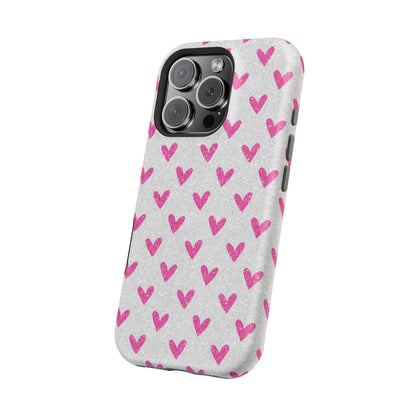 Pink Hearts on Glitter Silver – MagSafe iPhone Case