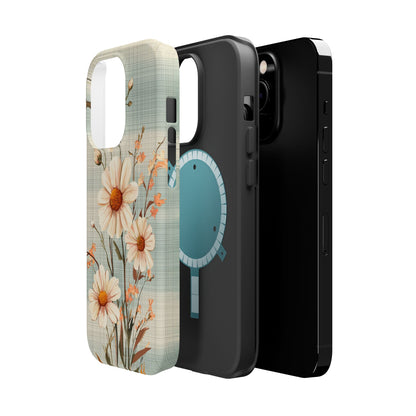 Pastel Green Daisy MagSafe iPhone Case - Floral Plaid Protective Cover