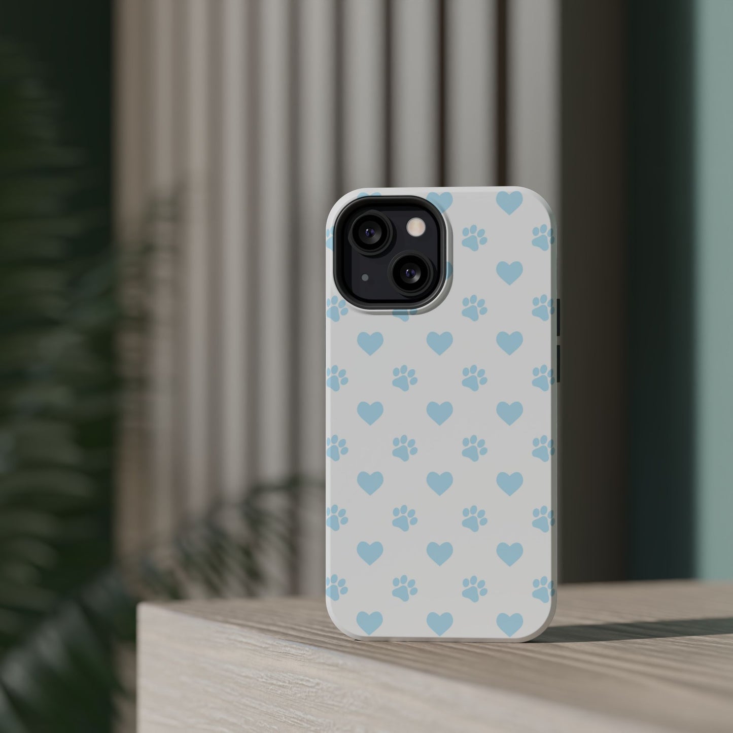 Light Blue Paw Prints & Hearts – MagSafe iPhone Case for Pet Lovers