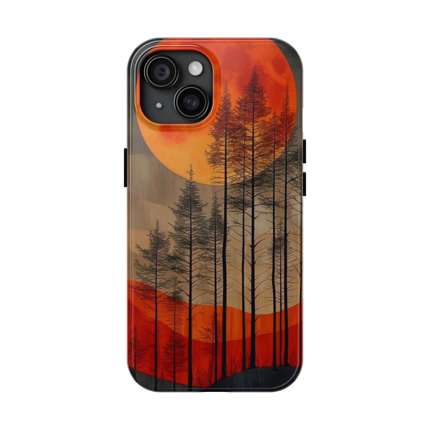 Moody Forest Moonrise iPhone Case – Dark Landscape Design, Dual-Layer Protection