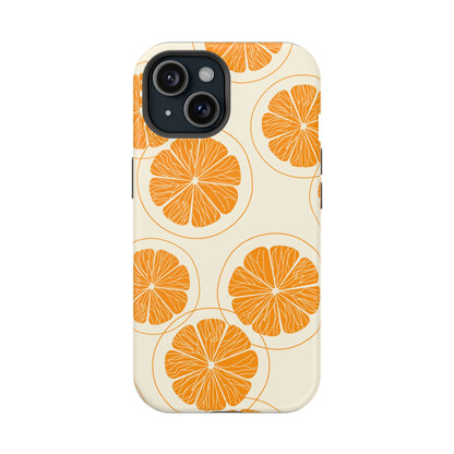 Citrus Burst Pattern Tough MagSafe iPhone Case – Bold Orange Design, Shockproof Protection