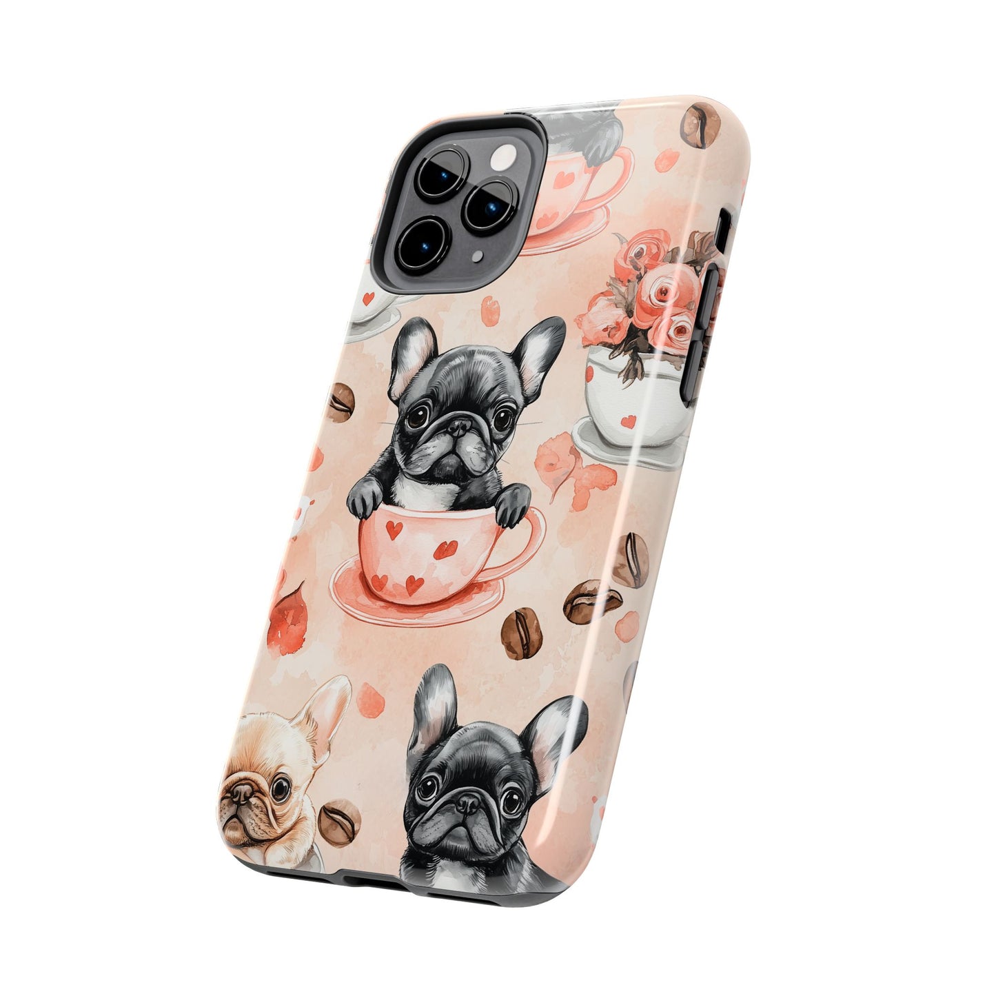 French Bulldogs in Heart iPhone Case – Cute Dog & Floral Design, Shockproof Protection - BOGO Cases