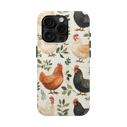 iPhone Case: Vintage Chicken Farmhouse Case – Rustic Leaves Design