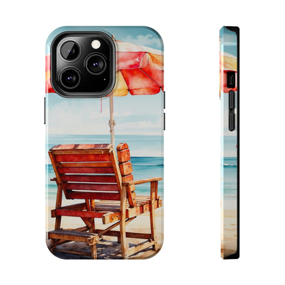 Beachfront Sunset Lounge iPhone Case – Vibrant Watercolor Design