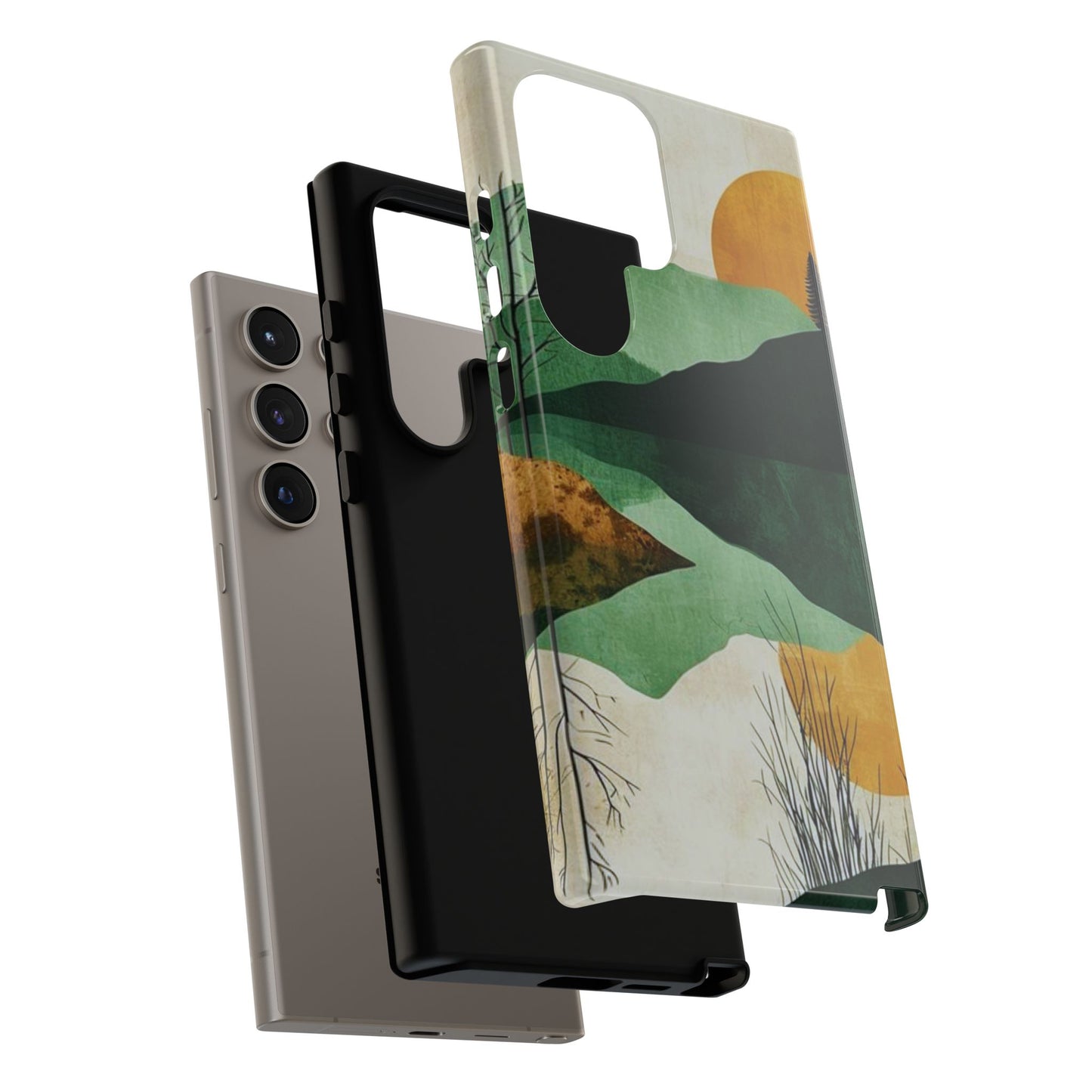 Retro Mountain Sunrise Samsung Galaxy Case – Minimalist Landscape Design, Dual-Layer Protection