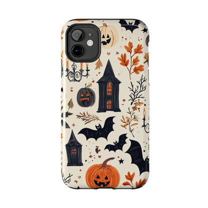 Haunted Halloween iPhone Case – Haunted House, Bats, and Pumpkins Design