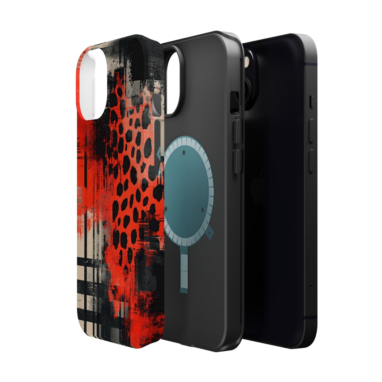 MagSafe iPhone Case: Cheetah Plaid – Red & Black Pattern