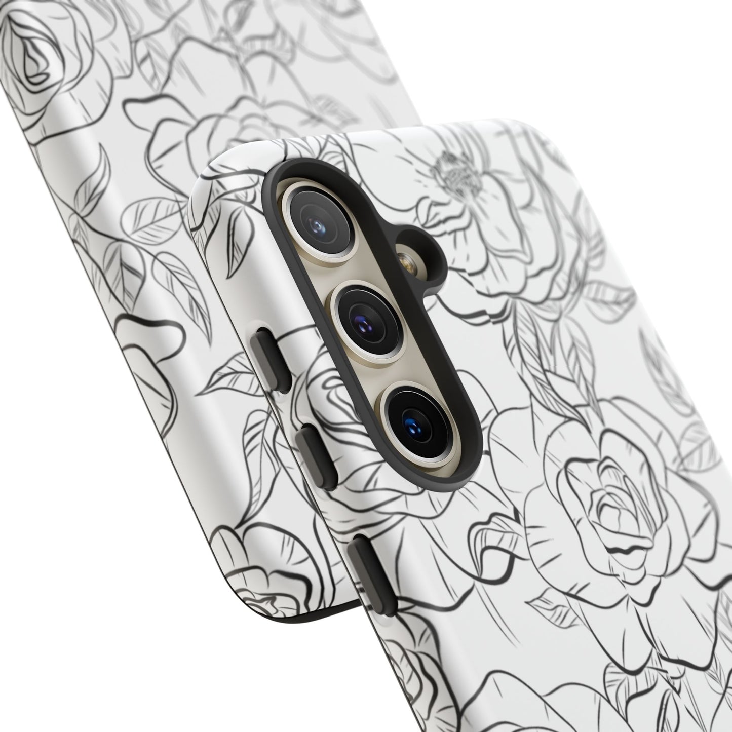 Monochrome Rose Garden Tough Samsung Galaxy Case – Elegant Floral Line Art with Dual-Layer Protection