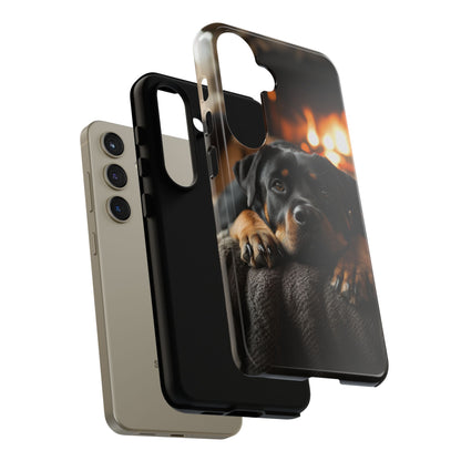 Cozy Rottweiler by the Fireplace Samsung Galaxy Case – Warm Rustic Design