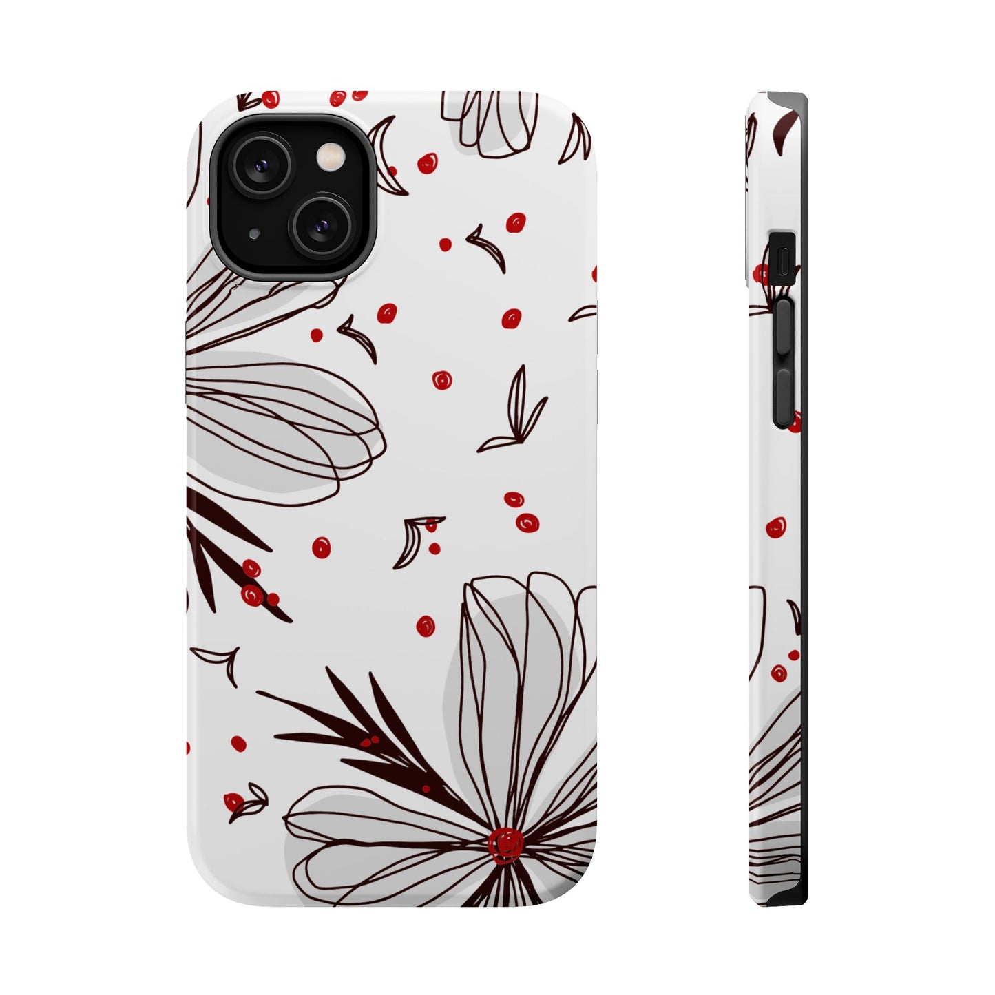 Minimalist Line Art Floral Tough MagSafe iPhone Case – Bold Red and Black Design, Shockproof Protection