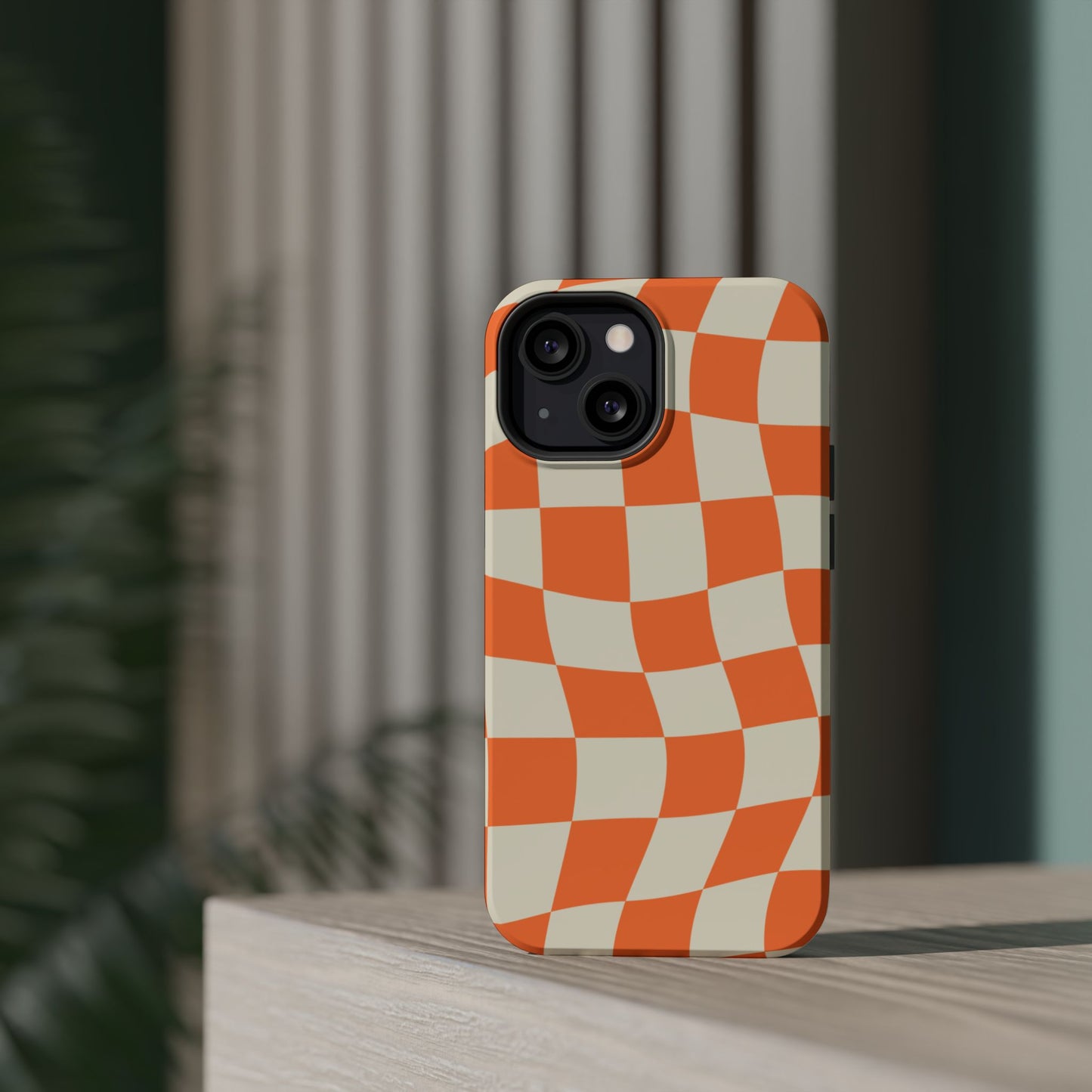 Wavy Retro Checkerboard MagSafe iPhone Case – Shockproof, Matte Finish, Dual-Layer Protection