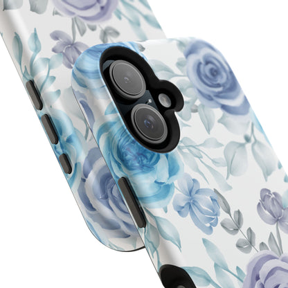 Elegant Blue & Violet Roses MagSafe Case – Artistic Floral Protection with Magnetic Charging Compatibility