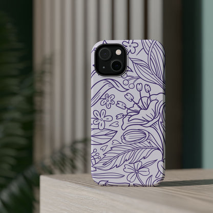 Lavender Floral Line Art Tough MagSafe iPhone Case – Minimalist Botanical Design with Dual-Layer Protection