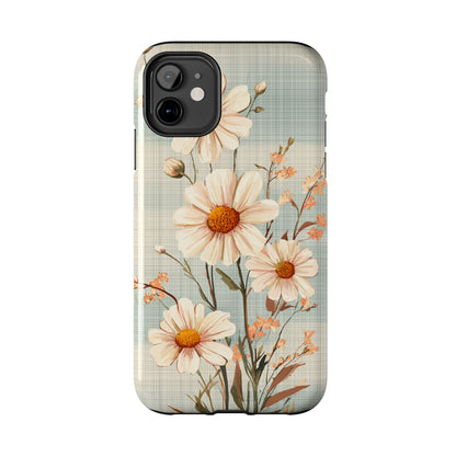 Vintage Plaid & Daisy Floral Tough iPhone Case – Dual-Layer Protection with Retro Flower Design