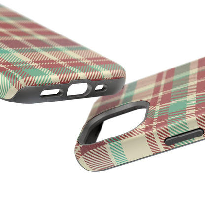 Retro Red & Cream Plaid – MagSafe iPhone Case with Classic Elegance