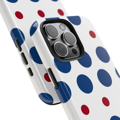 Bold Navy & Red Polka Dot Pattern – iPhone Case